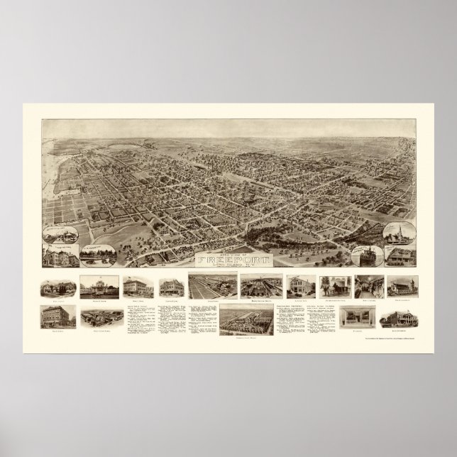 Freeport, NY Panoramic Map - 1909 Poster (Front)