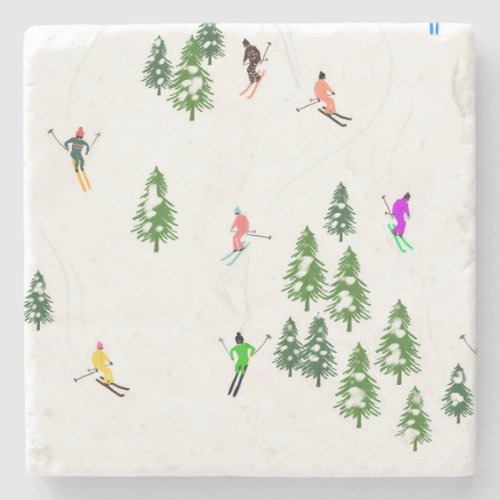 Freeride Alpine Skiers Skiing Christmas Stone Coaster