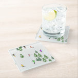 Freeride Alpine Skiers Skiing Illustration  Glass Coaster<br><div class="desc">Cool winter themed skier pattern design with skiers skiing down alpine ski resort slopes among snow covered fir trees in alps. Freeride skiers are wearing colorful vintage retro ski suits, skiing downhill with skis on a white snowy mountain landscape background. Wonderful winter sport fun gift for a skier in your...</div>