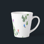 Freeride Alpine Skiers Skiing Illustration Latte Mug<br><div class="desc">Cool winter themed skier pattern design with skiers skiing down alpine ski resort slopes among snow covered fir trees in alps. Freeride skiers are wearing colorful vintage retro ski suits, skiing downhill with skis on a white snowy mountain landscape background. Wonderful winter sport fun gift for a skier in your...</div>