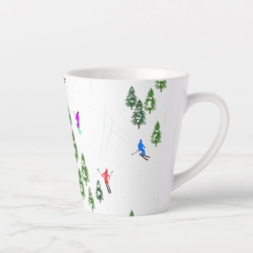 Freeride Alpine Skiers Skiing Illustration Latte Mug
