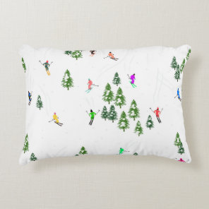 Freeride Alpine Skiers Skiing Illustration Party   Accent Pillow