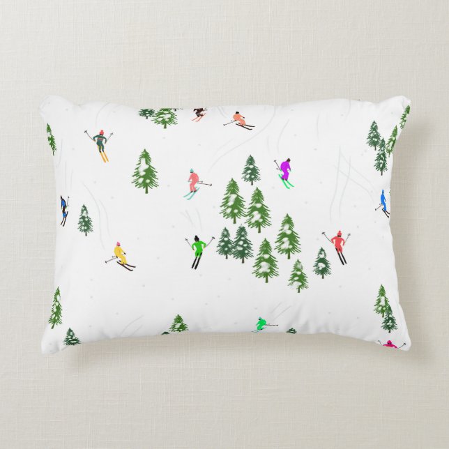 Freeride Alpine Skiers Skiing Illustration Party   Accent Pillow (Front)
