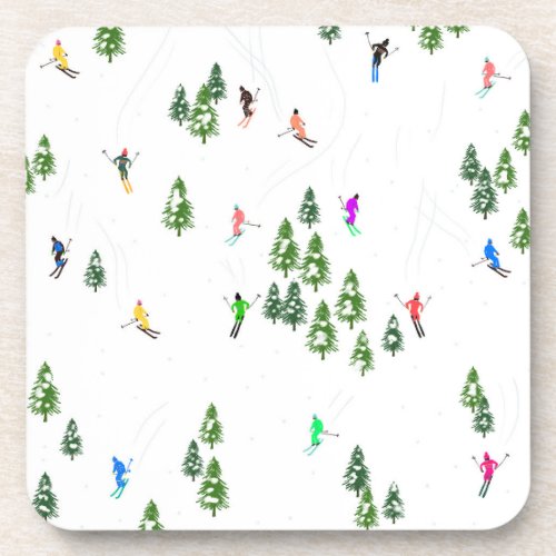 Freeride Alpine Skiers Skiing Illustration Party   Beverage Coaster