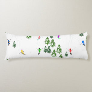 Freeride Alpine Skiers Skiing Illustration Party   Body Pillow