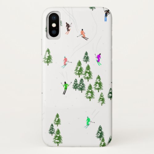 Freeride Alpine Skiers Skiing Illustration Party   iPhone X Case
