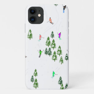 Freeride Alpine Skiers Skiing Illustration Party   iPhone 11 Case