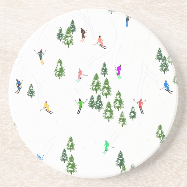Freeride Alpine Skiers Skiing Illustration Party   Coaster (Front)