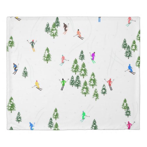 Freeride Alpine Skiers Skiing Illustration Party   Duvet Cover