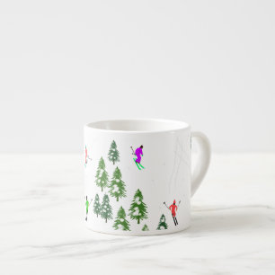 Freeride Alpine Skiers Skiing Illustration Party Espresso Cup