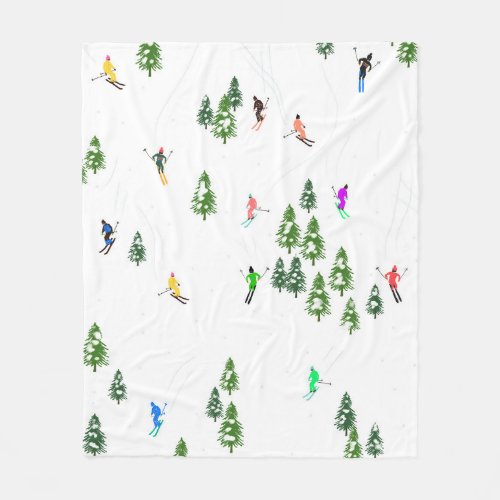 Freeride Alpine Skiers Skiing Illustration Party   Fleece Blanket