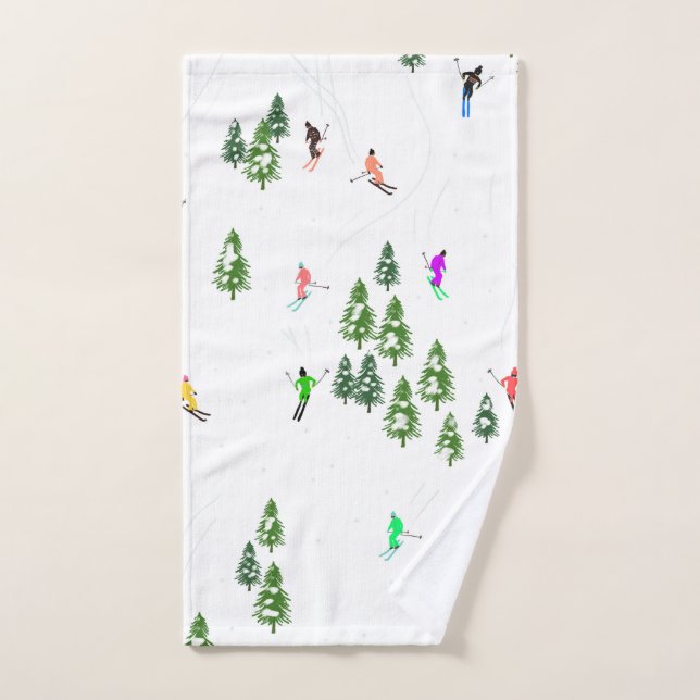 Freeride Alpine Skiers Skiing Illustration Party  Hand Towel (Hand Towel)