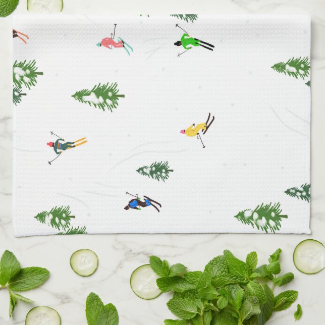 Freeride Alpine Skiers Skiing Illustration Party   Kitchen Towel (Folded)