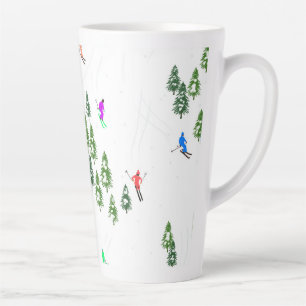 Freeride Alpine Skiers Skiing Illustration Party Latte Mug