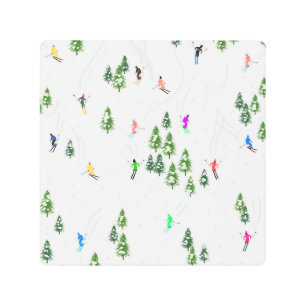 Freeride Alpine Skiers Skiing Illustration Party   Metal Print