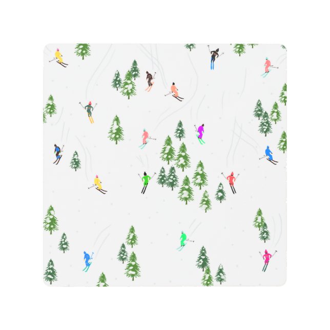Freeride Alpine Skiers Skiing Illustration Party   Metal Print (Front)