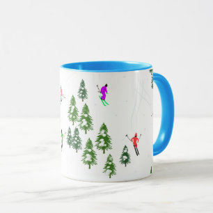 Freeride Alpine Skiers Skiing Illustration Party   Mug
