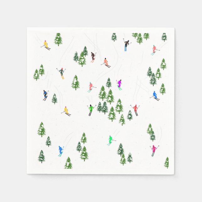 Freeride Alpine Skiers Skiing Illustration Party Napkins (Front)