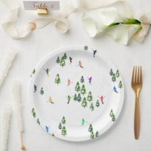 Freeride Alpine Skiers Skiing Illustration Party Paper Plates