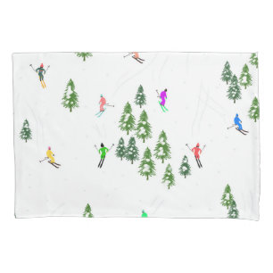 Freeride Alpine Skiers Skiing Illustration Party   Pillow Case