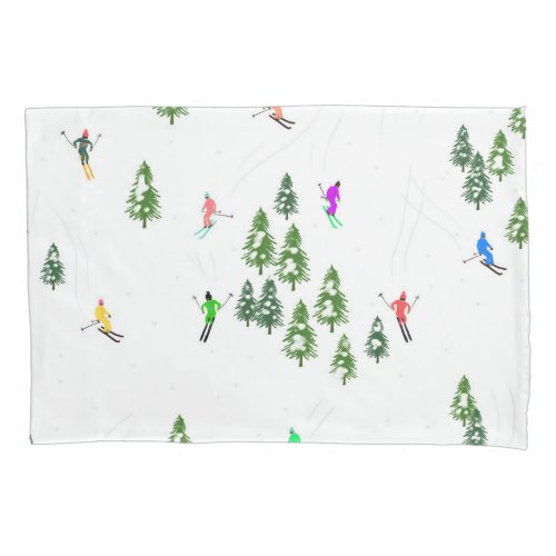 Freeride Alpine Skiers Skiing Illustration Party   Pillow Case