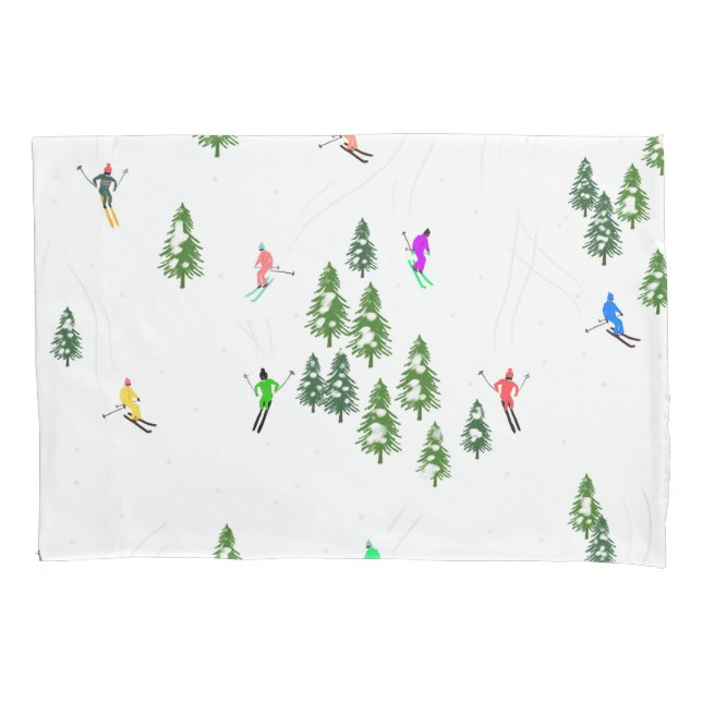 Freeride Alpine Skiers Skiing Illustration Party   Pillow Case (Front)