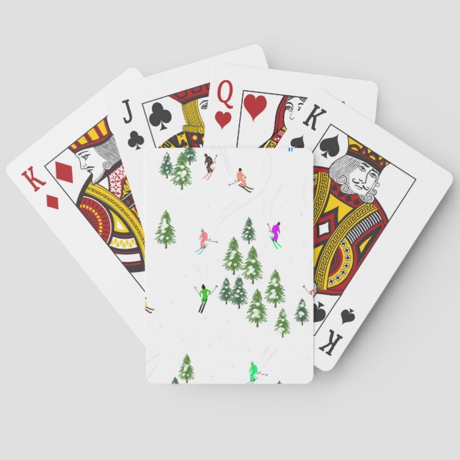 Freeride Alpine Skiers Skiing Illustration Party   Poker Cards (Back)