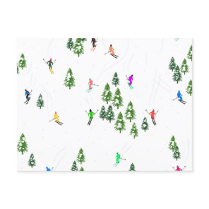 Freeride Alpine Skiers Skiing Illustration Party Postcard