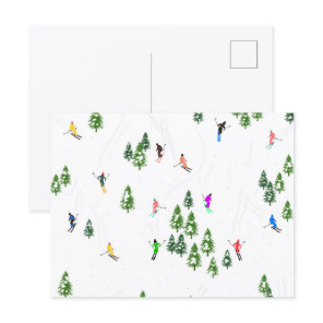 Freeride Alpine Skiers Skiing Illustration Party Postcard
