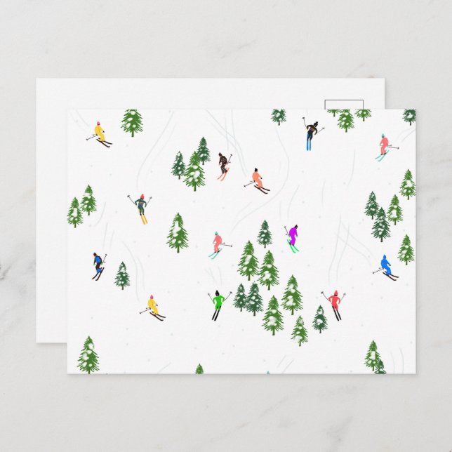 Freeride Alpine Skiers Skiing Illustration Party   Postcard (Front/Back)