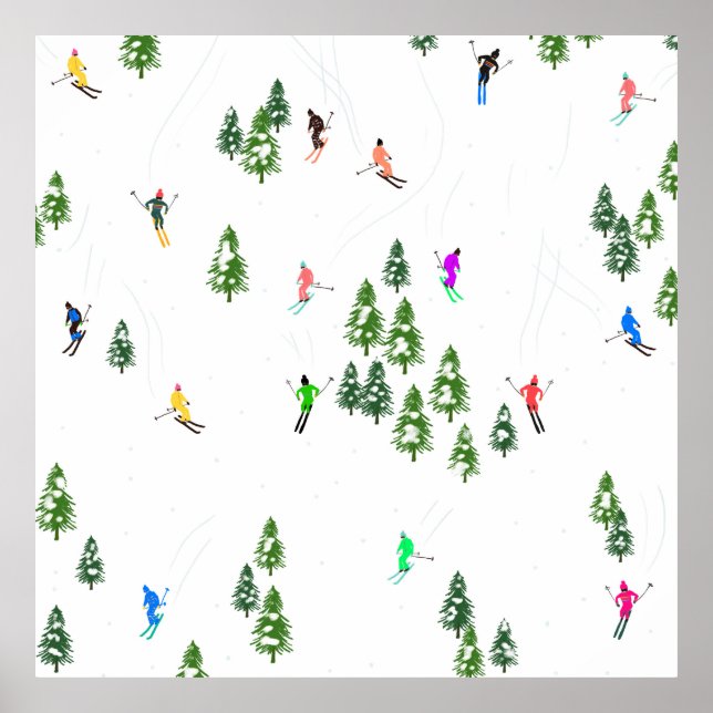 Freeride Alpine Skiers Skiing Illustration Party   Poster (Front)