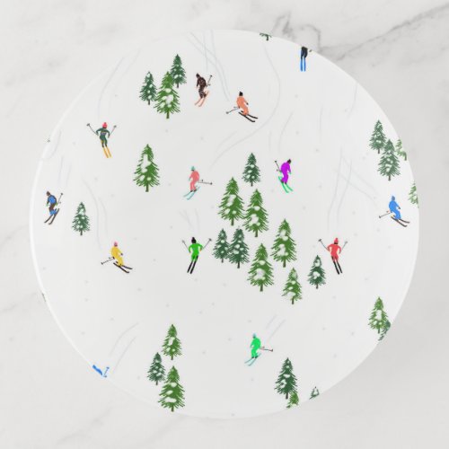 Freeride Alpine Skiers Skiing Illustration Party   Trinket Tray