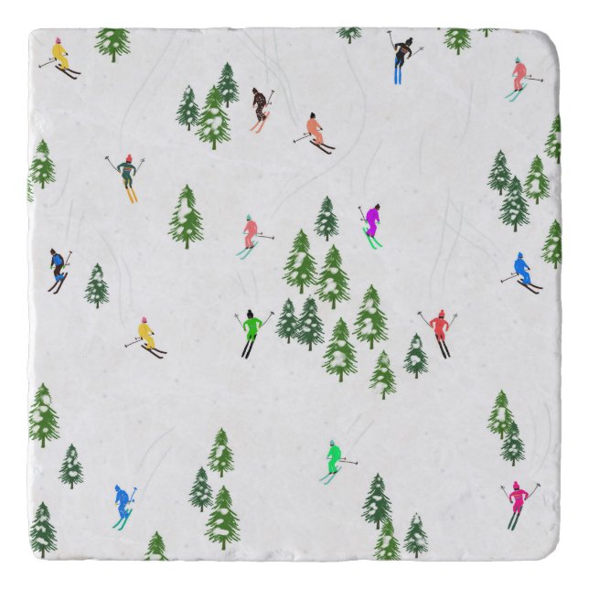 Freeride Alpine Skiers Skiing Illustration Party   Trivet (Front)