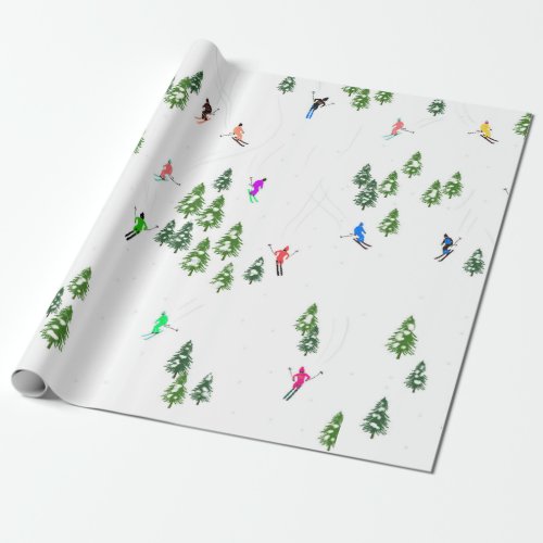 Freeride Alpine Skiers Skiing Illustration Party  Wrapping Paper