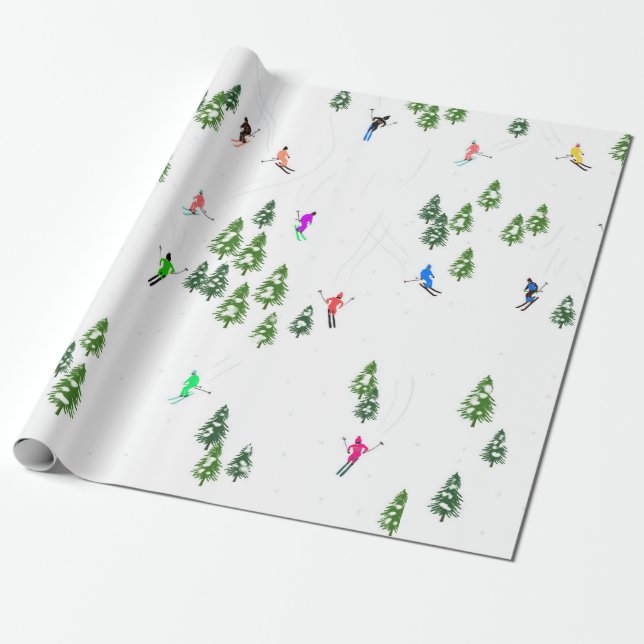Freeride Alpine Skiers Skiing Illustration Party  Wrapping Paper (Unrolled)