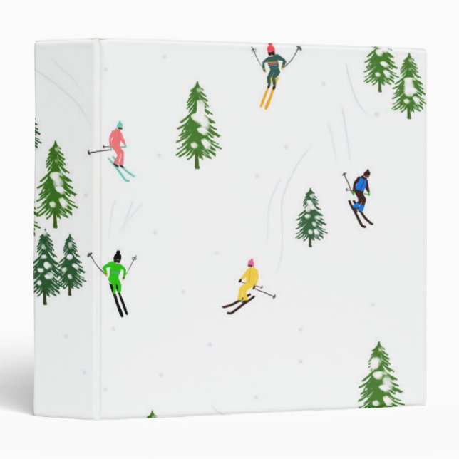 Freeride Alpine Skiers Skiing Illustration Ski 3 Ring Binder (Front/Spine)