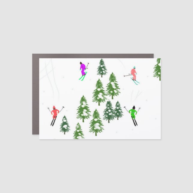 Freeride Alpine Skiers Skiing Illustration Ski Car Magnet (Front)