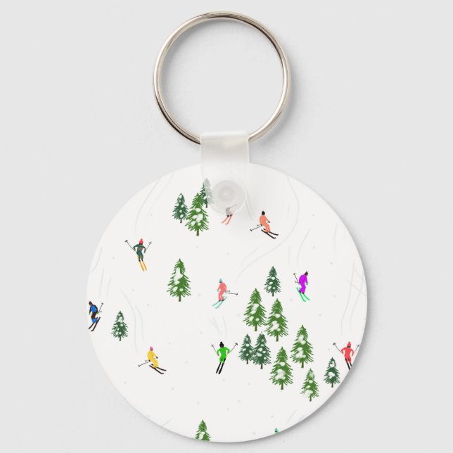 Freeride Alpine Skiers Skiing illustration Ski Keychain (Front)