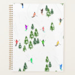 Freeride Alpine Skiers Skiing Illustration Ski   Planner<br><div class="desc">Cool winter themed skier pattern design with skiers skiing down alpine ski resort slopes among snow covered fir trees in alps. Freeride skiers are wearing colorful vintage retro ski suits, skiing downhill with skis on a white snowy mountain landscape background. Wonderful winter sport fun gift for a skier in your...</div>