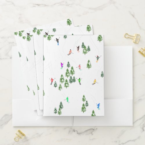 Freeride Alpine Skiers Skiing Illustration Ski  Pocket Folder