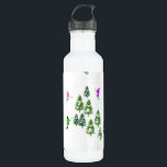 Freeride Alpine Skiers Skiing illustration Ski  Stainless Steel Water Bottle<br><div class="desc">Cool winter themed skier pattern design with skiers skiing down alpine ski resort slopes among snow covered fir trees in alps. Freeride skiers are wearing colorful vintage retro ski suits, skiing downhill with skis on a white snowy mountain landscape background. Wonderful winter sport fun gift for a skier in your...</div>