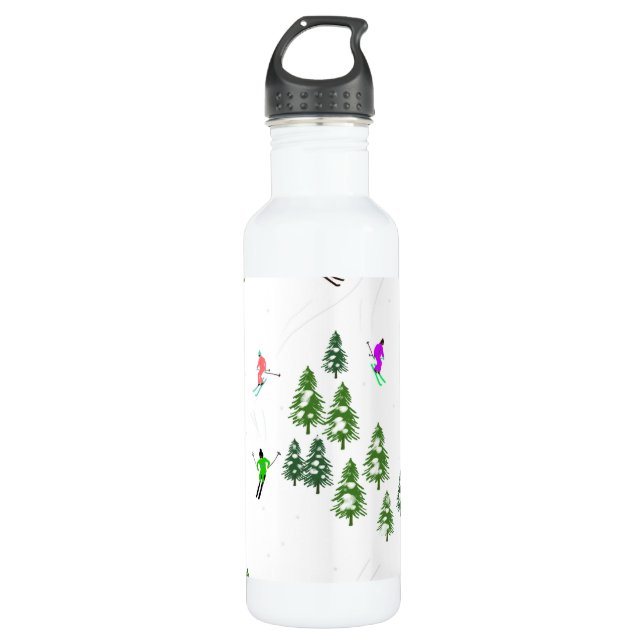 Freeride Alpine Skiers Skiing illustration Ski  Stainless Steel Water Bottle (Front)