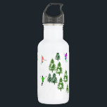 Freeride Alpine Skiers Skiing illustration Ski  Stainless Steel Water Bottle<br><div class="desc">Cool winter themed skier pattern design with skiers skiing down alpine ski resort slopes among snow covered fir trees in alps. Freeride skiers are wearing colorful vintage retro ski suits, skiing downhill with skis on a white snowy mountain landscape background. Wonderful winter sport fun gift for a skier in your...</div>