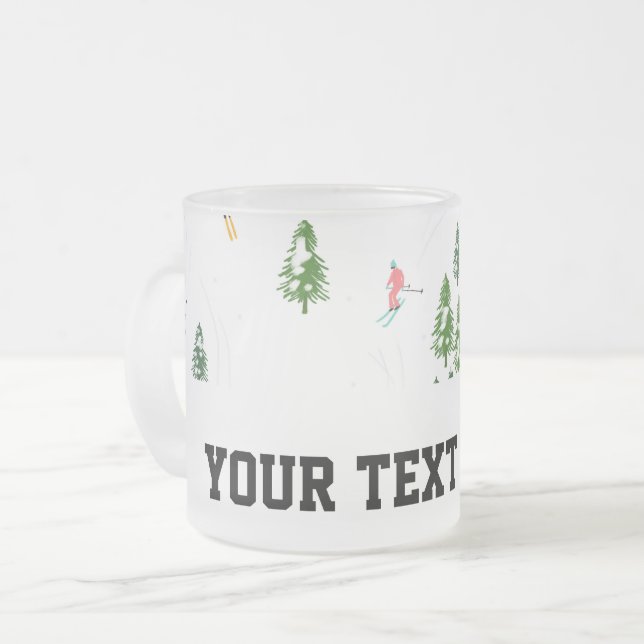 Freeride Alpine Skiers Skiing Illustration Skier  Frosted Glass Coffee Mug (Front Left)
