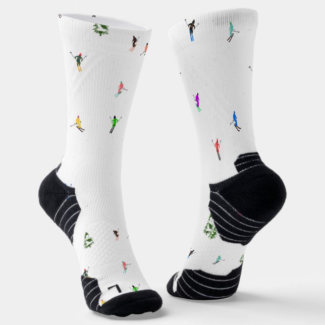 Freeride Alpine Skiers Skiing Illustration   Socks (Angled)