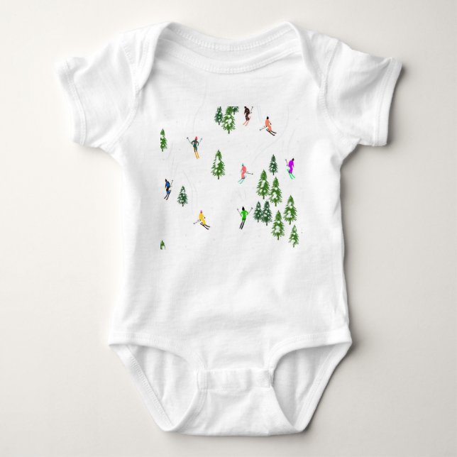 Freeride Alpine Skiers Skiing Ski Skis Art  Baby Bodysuit (Front)