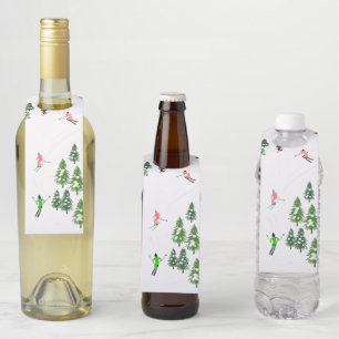 Freeride Alpine Skiers Skiing Ski Skis Art Party Bottle Hanger Tag