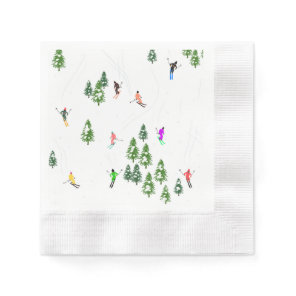 Freeride Alpine Skiers Skiing Ski Skis Art Party Napkins