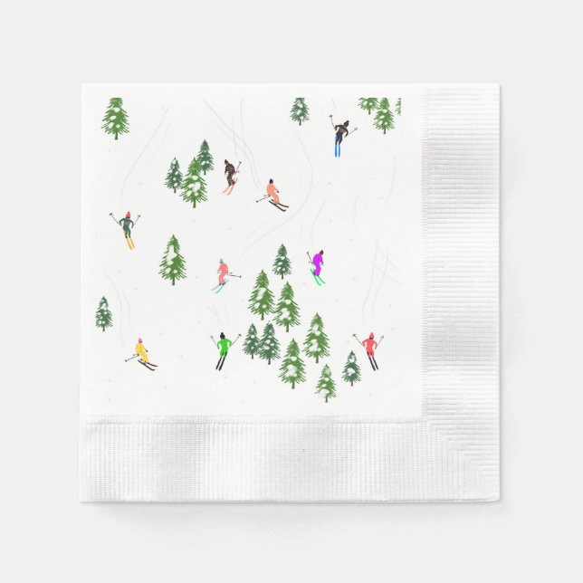 Freeride Alpine Skiers Skiing Ski Skis Art Party  Napkins (Front)