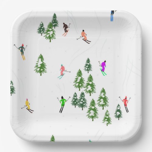 Freeride Alpine Skiers Skiing Ski Skis Art Party  Paper Plates